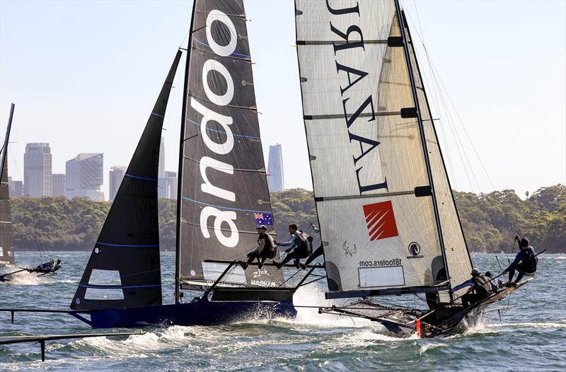 18ft Skiff 2024 JJ Giltinan Championship Races 3 & 4: Lazarus leads Andoo in Race 4 photo copyright SailMedia taken at Australian 18 Footers League and featuring the 18ft Skiff class