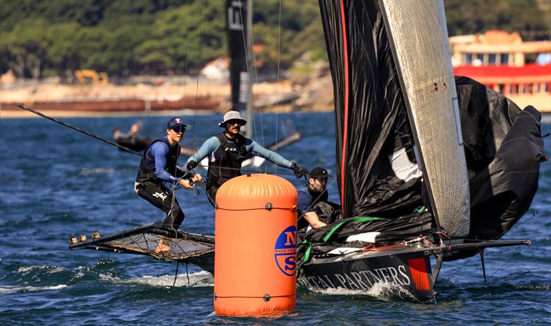 18ft Skiff 2024 JJ Giltinan Championship Races 3 & 4: Lazarus leads at the bottom mark photo copyright SailMedia taken at Australian 18 Footers League and featuring the 18ft Skiff class