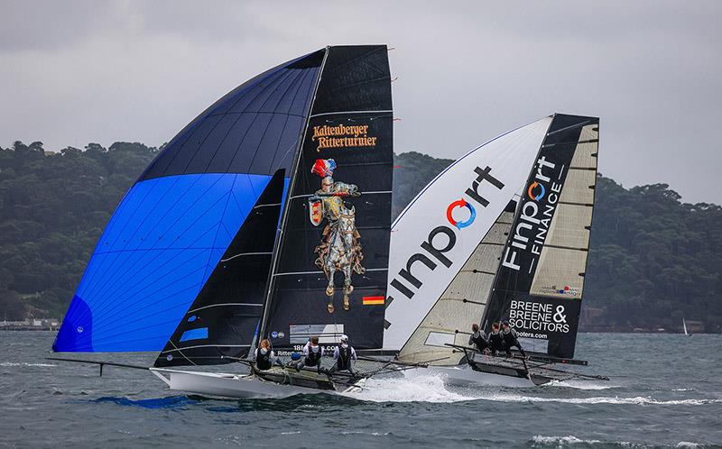Germany's Black Knight and Australia's Finport Finance battle for a podium finish in Race 1 of the championship - Winnings JJ Giltinan Championship photo copyright SailMedia taken at Australian 18 Footers League and featuring the 18ft Skiff class