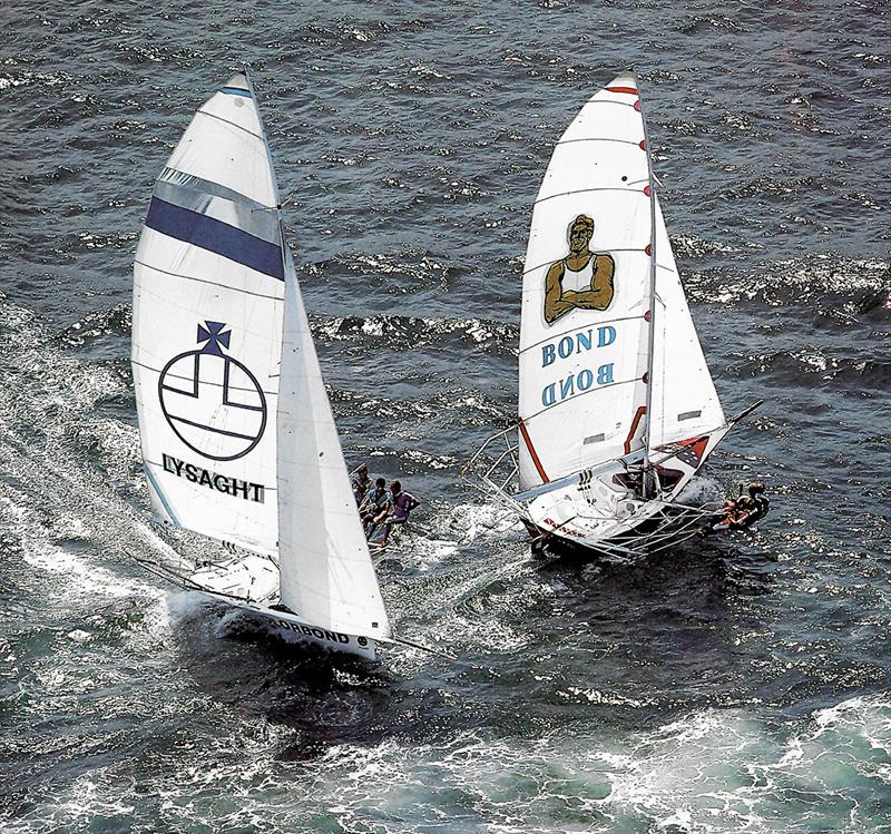 Close racing between Lysaght Colorbond and Chesty Bond in 1984 photo copyright Archive taken at Australian 18 Footers League and featuring the 18ft Skiff class