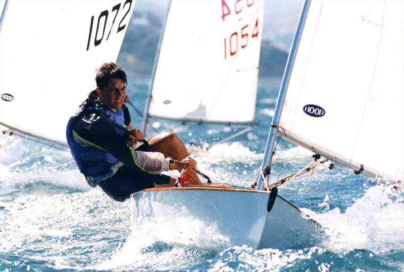 Starling #1135 Extreme sailed by Nick Taylor, winner of the 1995 Plimmerton Nationals. The event was the largest nationals up to that time with 100 entrants. Extreme was one of the first Starlings fitted with home-made carbon fittings photo copyright Photo: Ross Giblin taken at  and featuring the Starling class