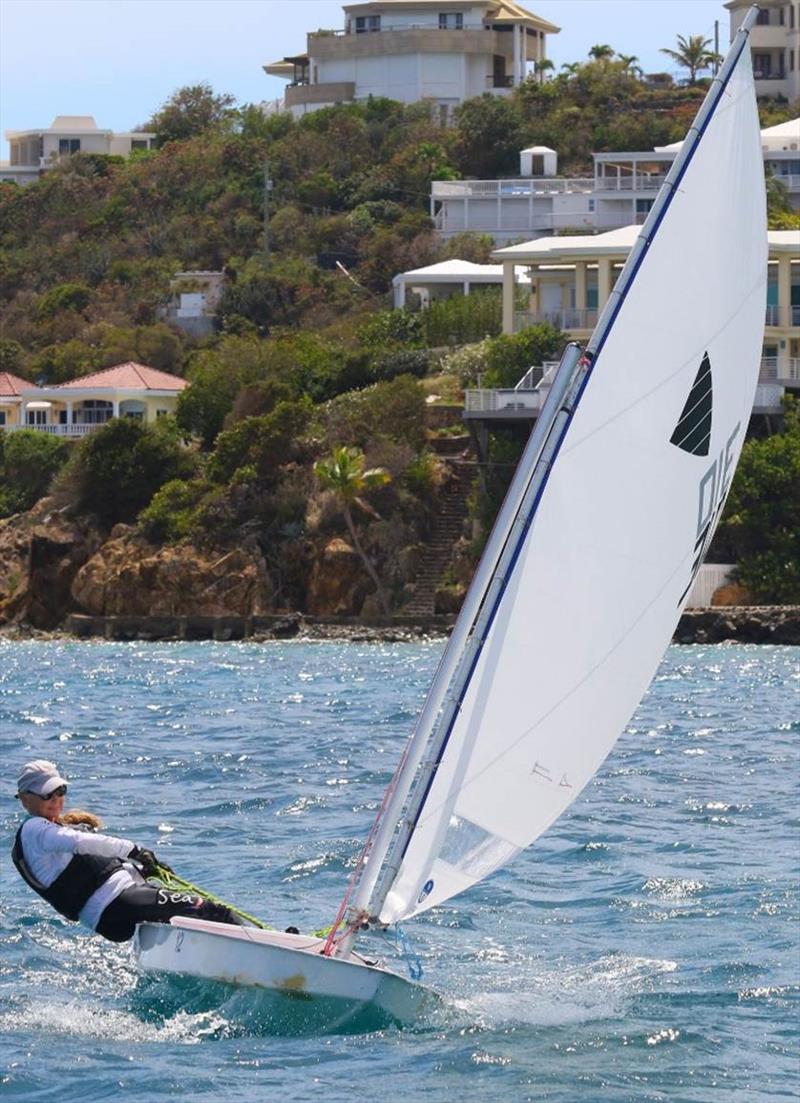St. Croix's Joyce Campbell sailing in today's Sunfish clinic on day 1 of the 52nd St. Thomas International Regatta - photo © STIR / www.ingridabery.com