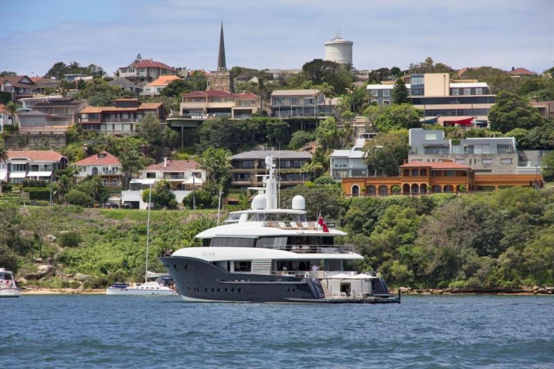 Super yacht off Hermit Bay in Sydney Harbour photo copyright John Curnow taken at  and featuring the Superyacht class