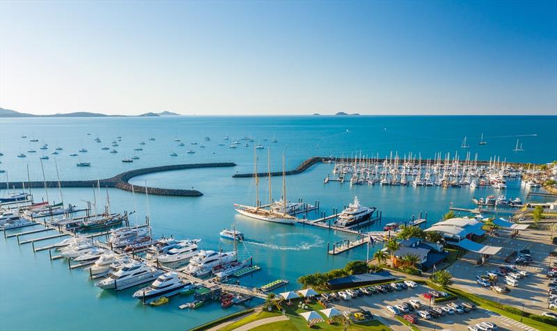 CSMR ariel with Superyacht Adix - photo © Coral Sea Marina Resort