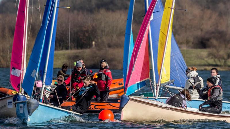 Close attention from the umpires at a tight mark rounding at the Nottingham Snakebite 2014 photo copyright David Eberlin taken at Notts County Sailing Club and featuring the Team Racing class