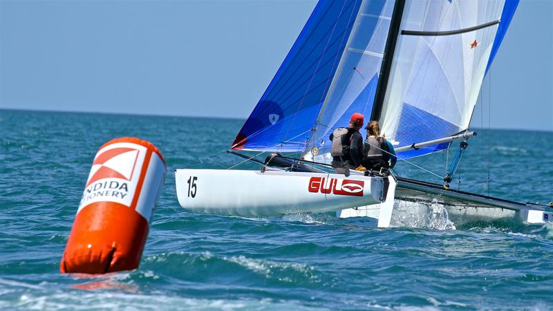 Pavlis and Pavlisova (CZE) lead around Mark 1 - Race 6 - Int Tornado Worlds - Day 3, presented by Candida, January 7, - photo © Richard Gladwell