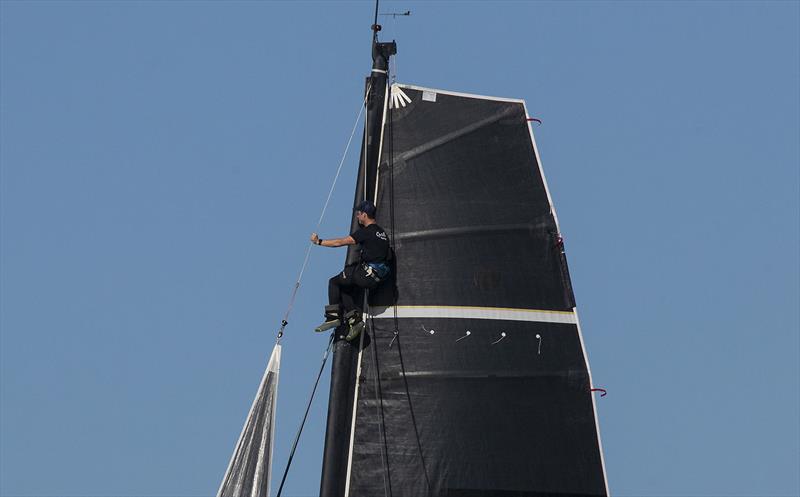 Aloft on the Quest. No just where did that breeze go? photo copyright John Curnow taken at Cruising Yacht Club of Australia and featuring the TP52 class