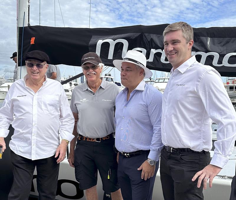 BillBarry-Cotter, Kendal Barry-Cotter, Gold Coast Mayor TomTate, and Tom Barry-Cotter launch the new Maritimo 11 photo copyright Maritimo taken at Southport Yacht Club, Australia and featuring the TP52 class