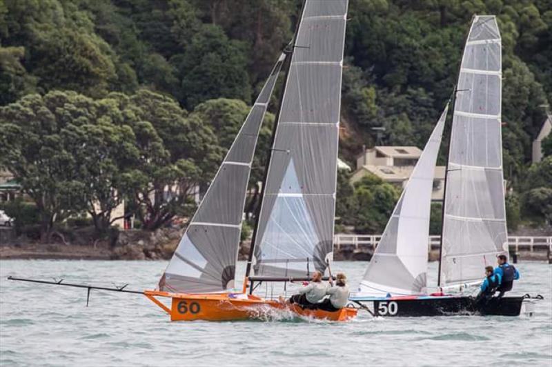 Close finish - 12ft Skiff class NZ Nationals - Worser Bay photo copyright 12ft Skiff League taken at Worser Bay Boating Club and featuring the 12ft Skiff class