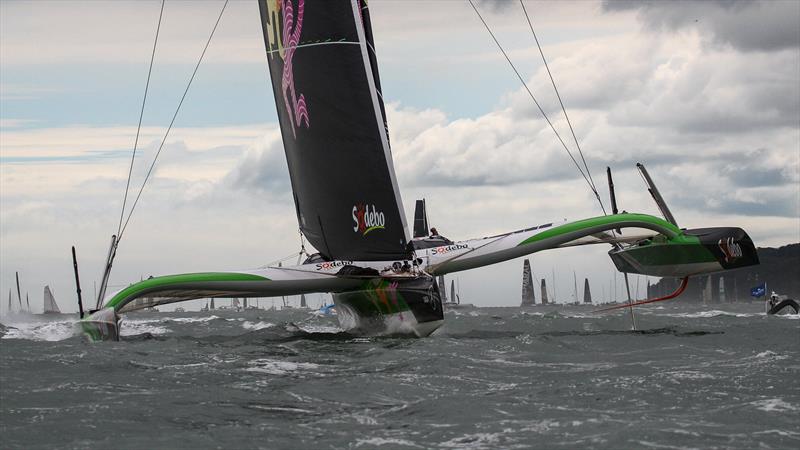 Sodebo - 105 x 75ft of foiling multihull - Ultim -  Start -  Rolex Fastnet Race start -  Cowes - July 26, 2025 - photo © Richard Gladwell - Sail-World.com/nz
