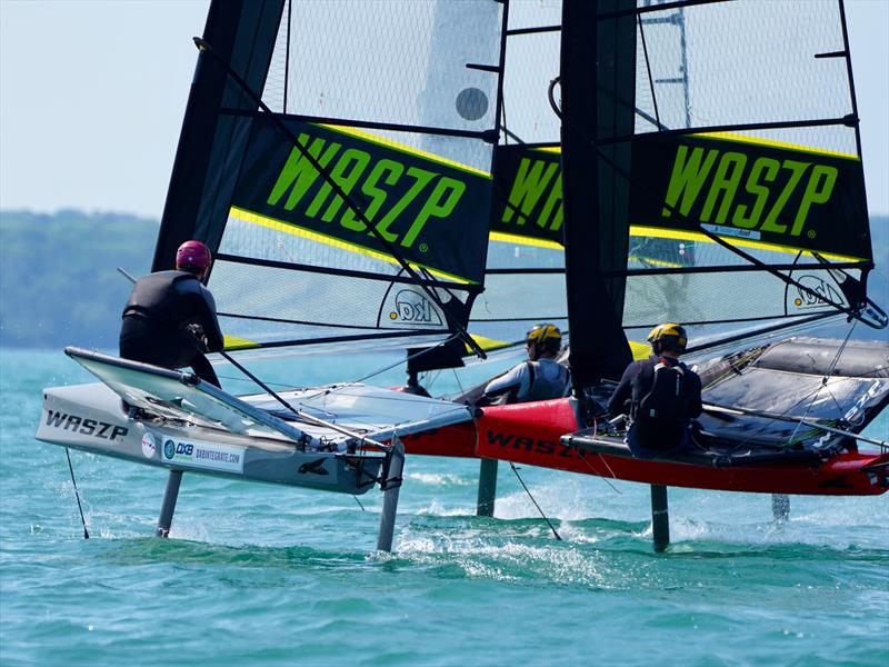James Deaton, Martin Evans & Max Rawlinson during the WASZP GP at the Royal Victoria Yacht Club - photo © Nici Hoyle