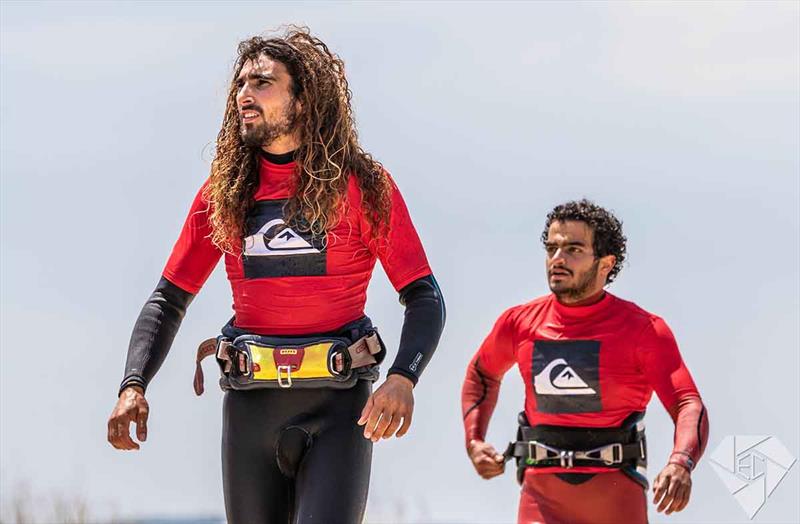 Dudu Levi (in the front) and Amit Markman - 2018 European Freestyle Pro Tour Sardinia - Day 2 photo copyright Emanuela Cauli taken at  and featuring the Windsurfing class