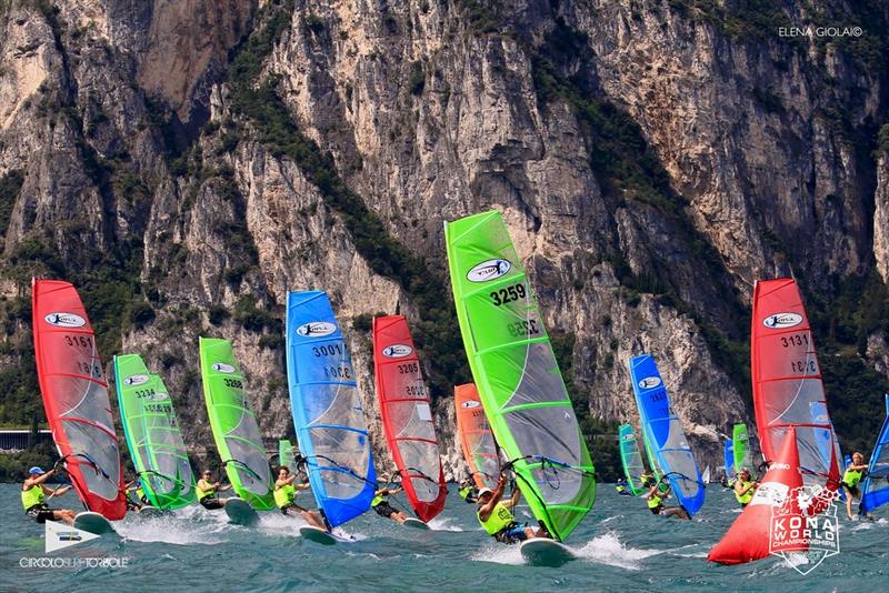 Kona fleet - 2019 Kona World Championships at Lake Garda photo copyright Elena Giolai taken at Circolo Surf Torbole and featuring the Windsurfing class