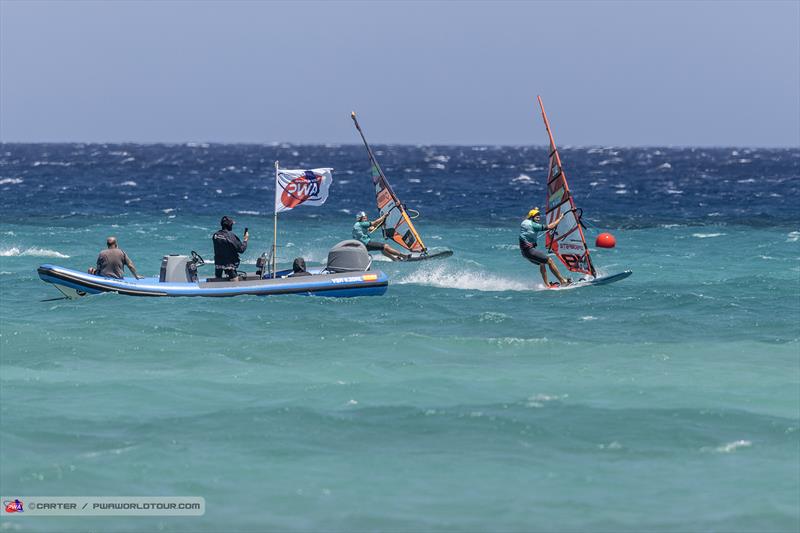 Matteo Iachino keeps himself in the game on Day 2 of the Fuerteventura PWA Grand Slam photo copyright Carter / PWAWorldTour.com taken at  and featuring the Windsurfing class