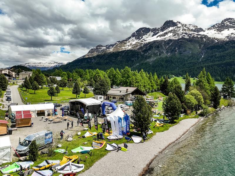 Snowy mountains create a magical backdrop for the week ahead - Ensis Engadinwing 2024 Formula Wing Europeans day 1 - photo © IWSA Media / Laurens Morel