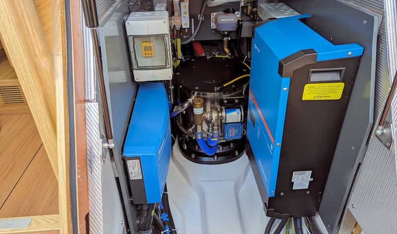 Xc 47 - Electrical Systems beneath the companionway steps with pneumatic arms to lift the door - photo © Mark Jardine