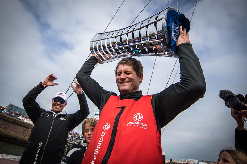 Chen Jinhao 'Horace' and Charles celebrate victory for Dongfeng Race Team in the Volvo Ocean Race 2017-18 photo copyright Eloi Stichelbaut taken at  and featuring the  class